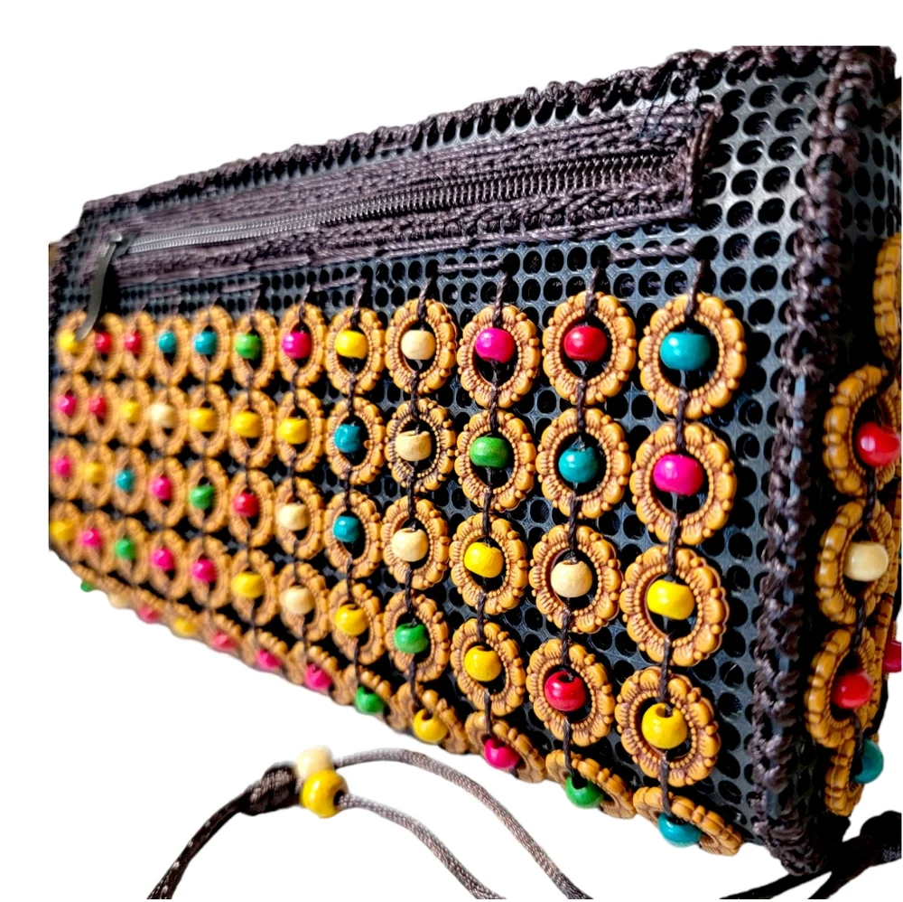 HANDMADE Beaded Crossbody Clutch Bag Zip Wallet Colorful Purse New_4